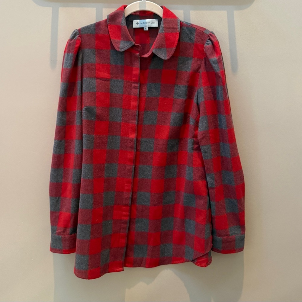 Tuckernuck Buffalo Check Flannel Puff Sleeve Shirt